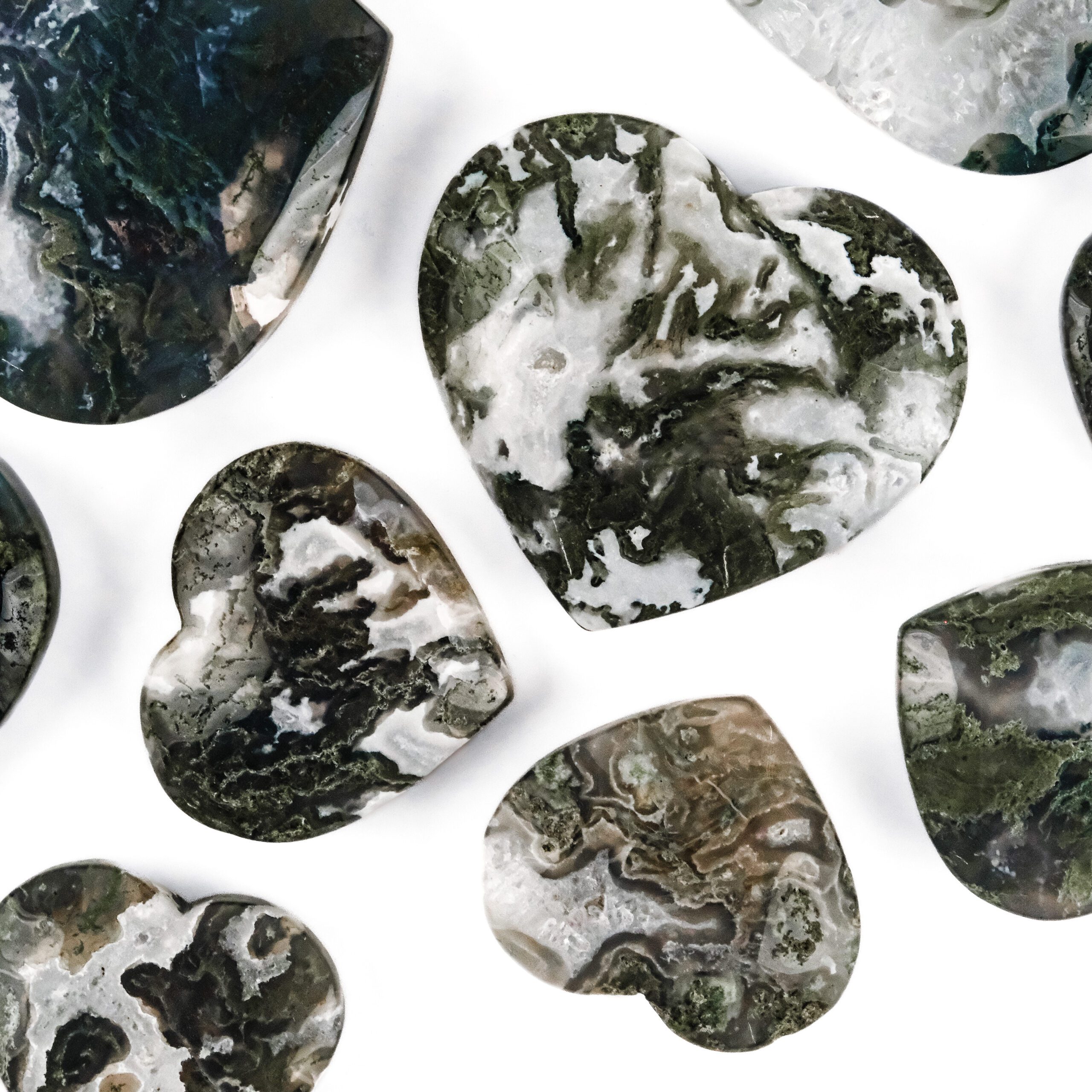 moss agate hearts